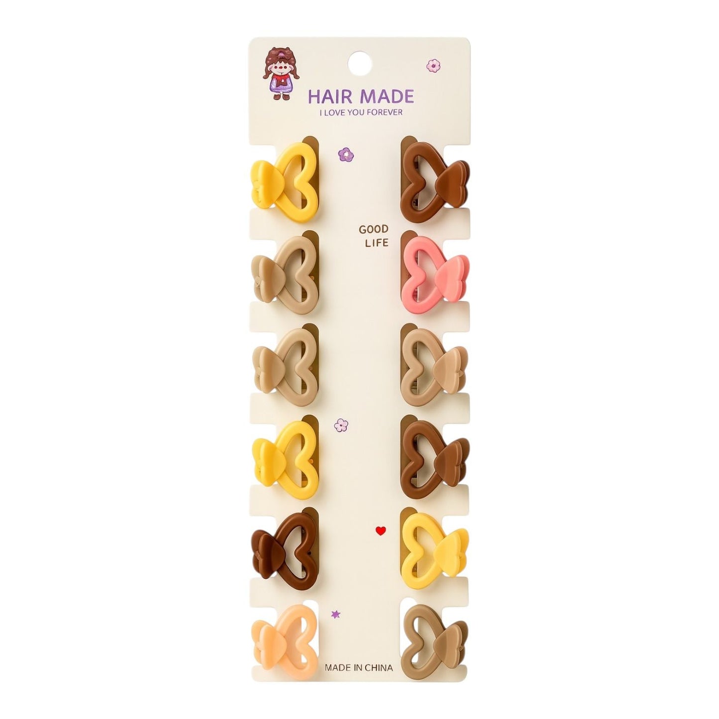 CARTON X12 MINI GANCHITOS 2CORAZONES TONOS NUDE HAND MADE
